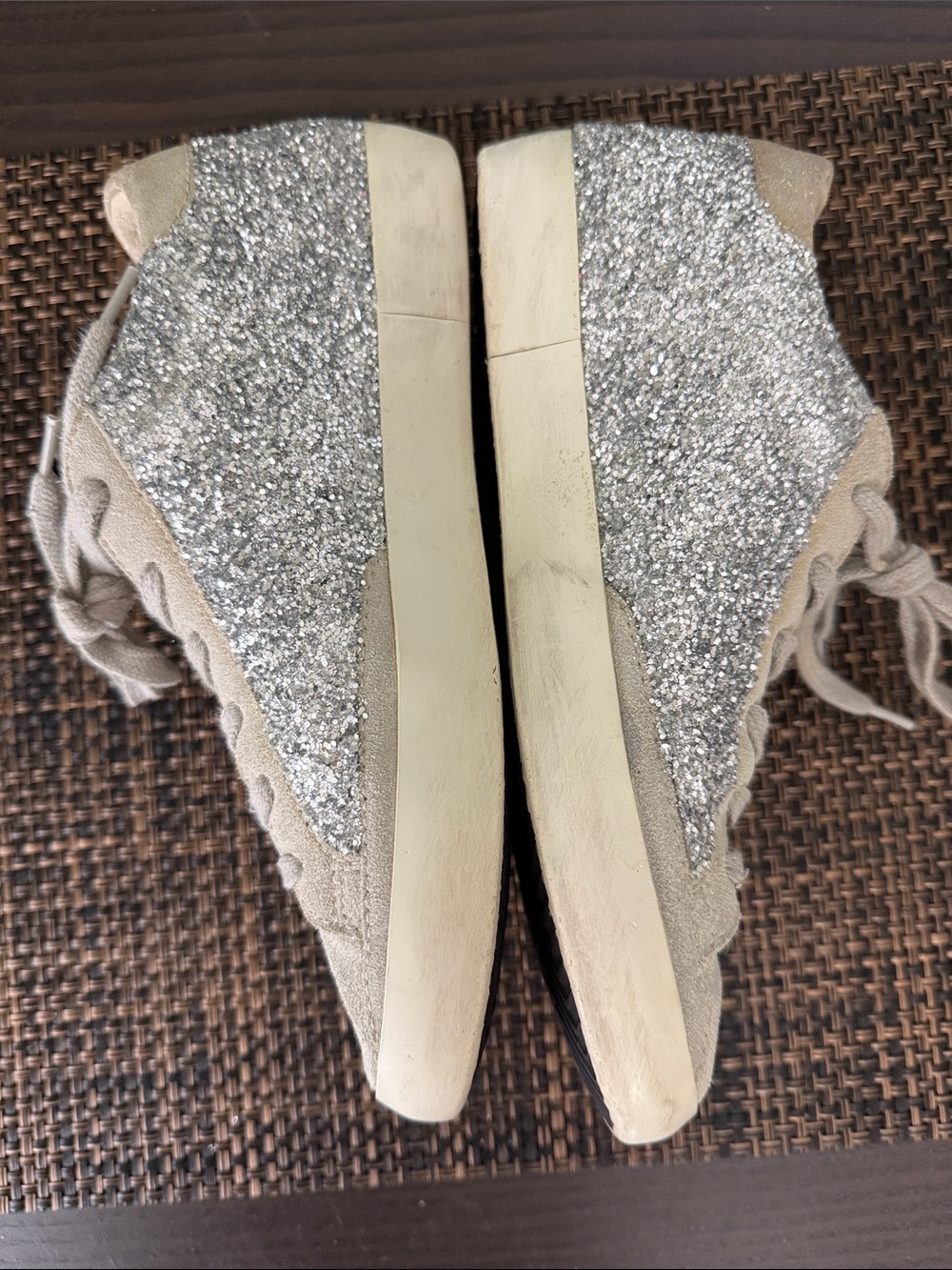 Golden Goose Super-Star Sneakers with Silver Glitter Heel and Beige Suede - Picture 5 of 12